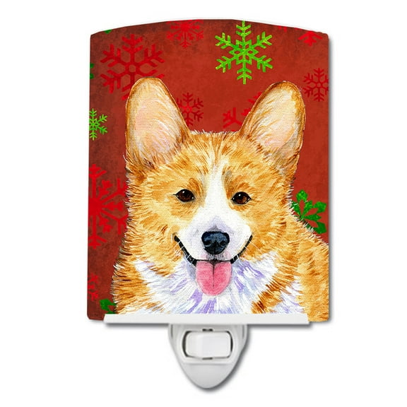 Caroline's Treasures SS4693CNL Corgi Red and Green Snowflakes Holiday Christmas Ceramic Night Light, 6x4x3", multicolor
