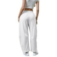 thumbnail image 6 of FUNUONY Womens Wide Leg Barrel Pants Elastic High Waisted Trousers Loose Casual Palazzo Pants with Pockets Cropped Relax Fit Trouser Ankle Pants Sports Pants Curved Wide Leg Pants Sweatpants White Xl, 6 of 9