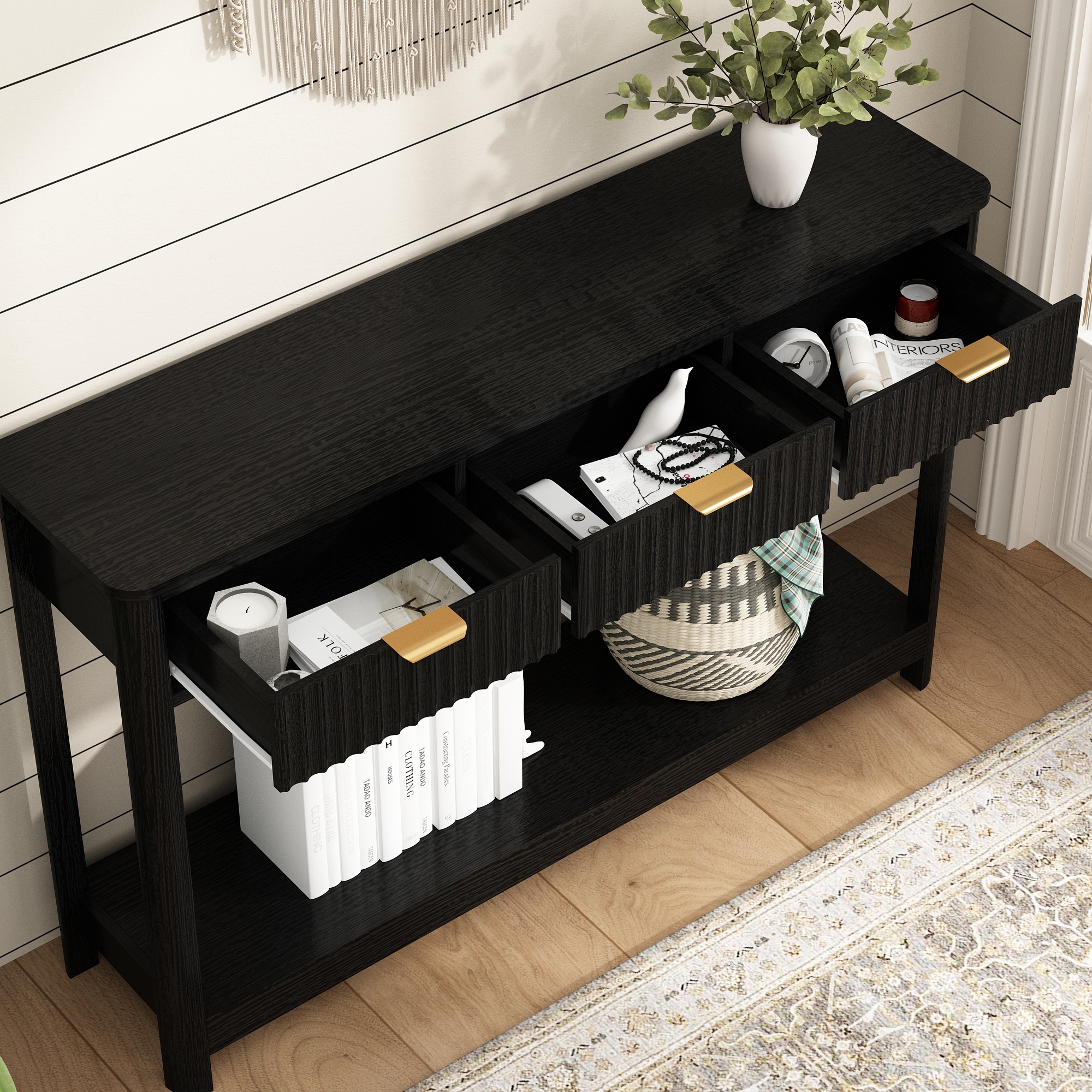47" Farmhouse Console Table with 2 Drawers, Wood Sofa Table, Entryway Table with Storage Shelf for Living room, Hallway and Bedroom