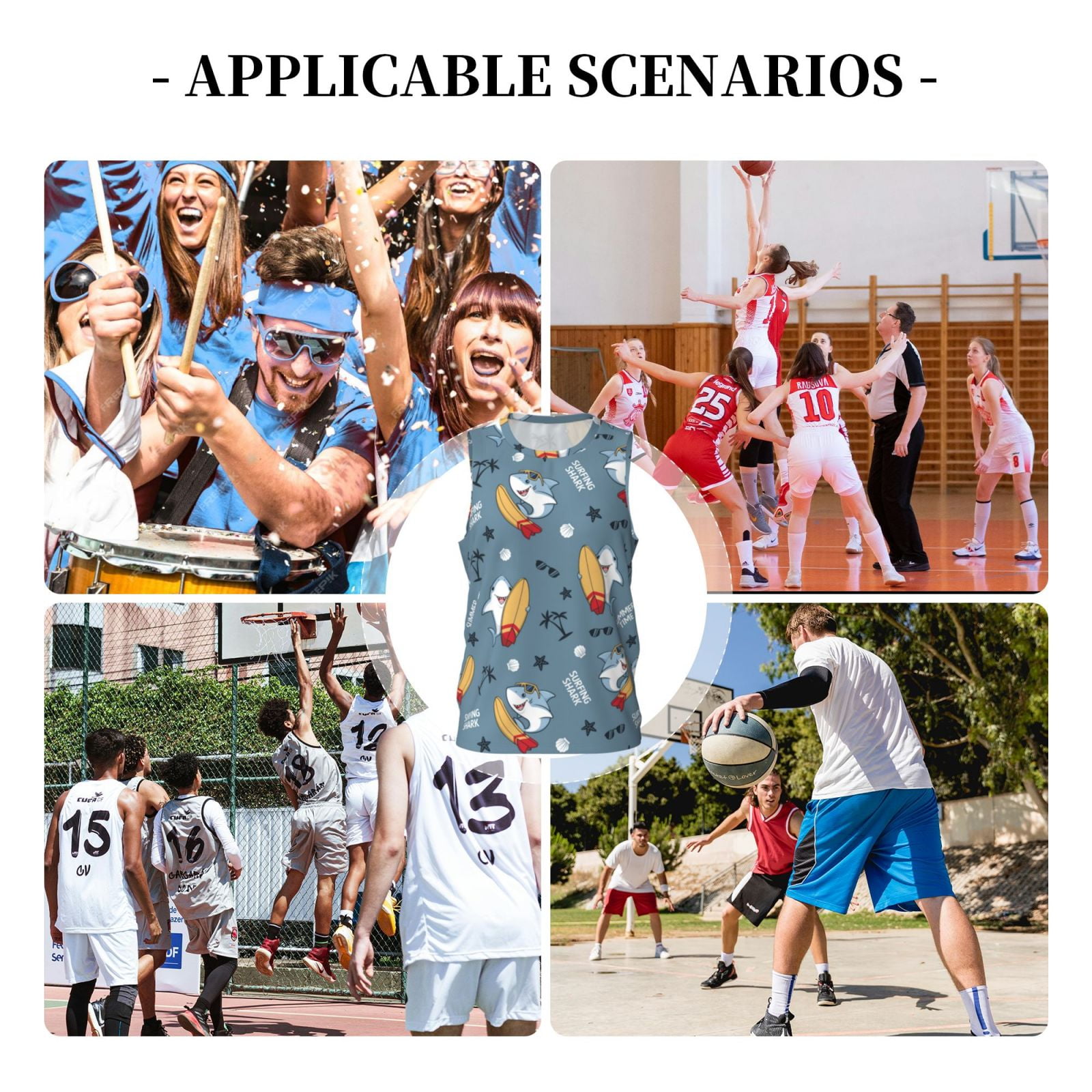 Xecao Surf Shark print basketball shirt for both men and women, a unisex basketball jersey perfect for theme parties-3X-Large