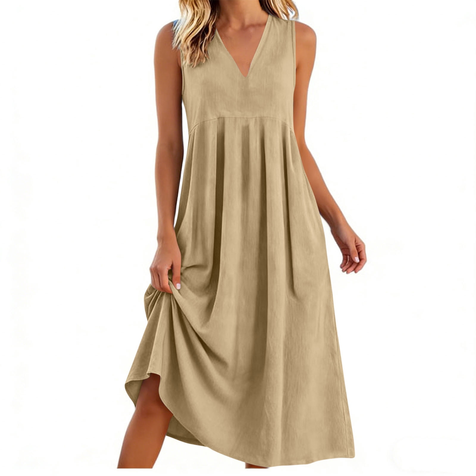 Awdenio Dresses for Women Summer Sundress Sleeveless Casual Dresses V Neck A-Line Beach Dress with Pockets