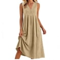 thumbnail image 4 of gakvbuo Summer Tank Dress For Women Maxi Dress Sundress Linen Dress Women Casual V-Neck Pockets Dress Solid Sleeveless Dress, 4 of 5