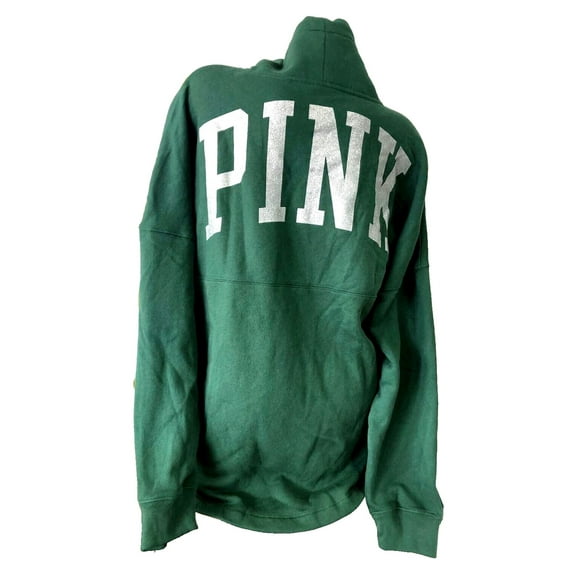 Victoria's Secret Pink Oversize Varsity Cowl Neck Sweatshirt Green Glitter Logo Size Medium NWT
