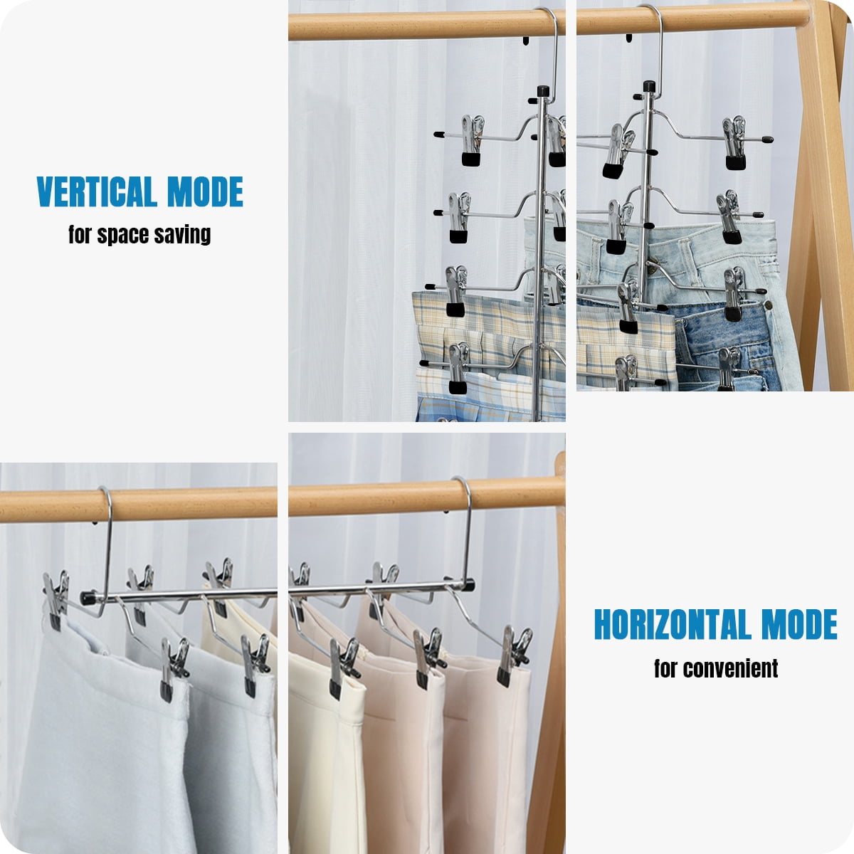 Funamily 4 Pack Metal Pants Skirt Hangers, 5 Tier Women Shorts Hanger with Adjustable Non Slip Clip