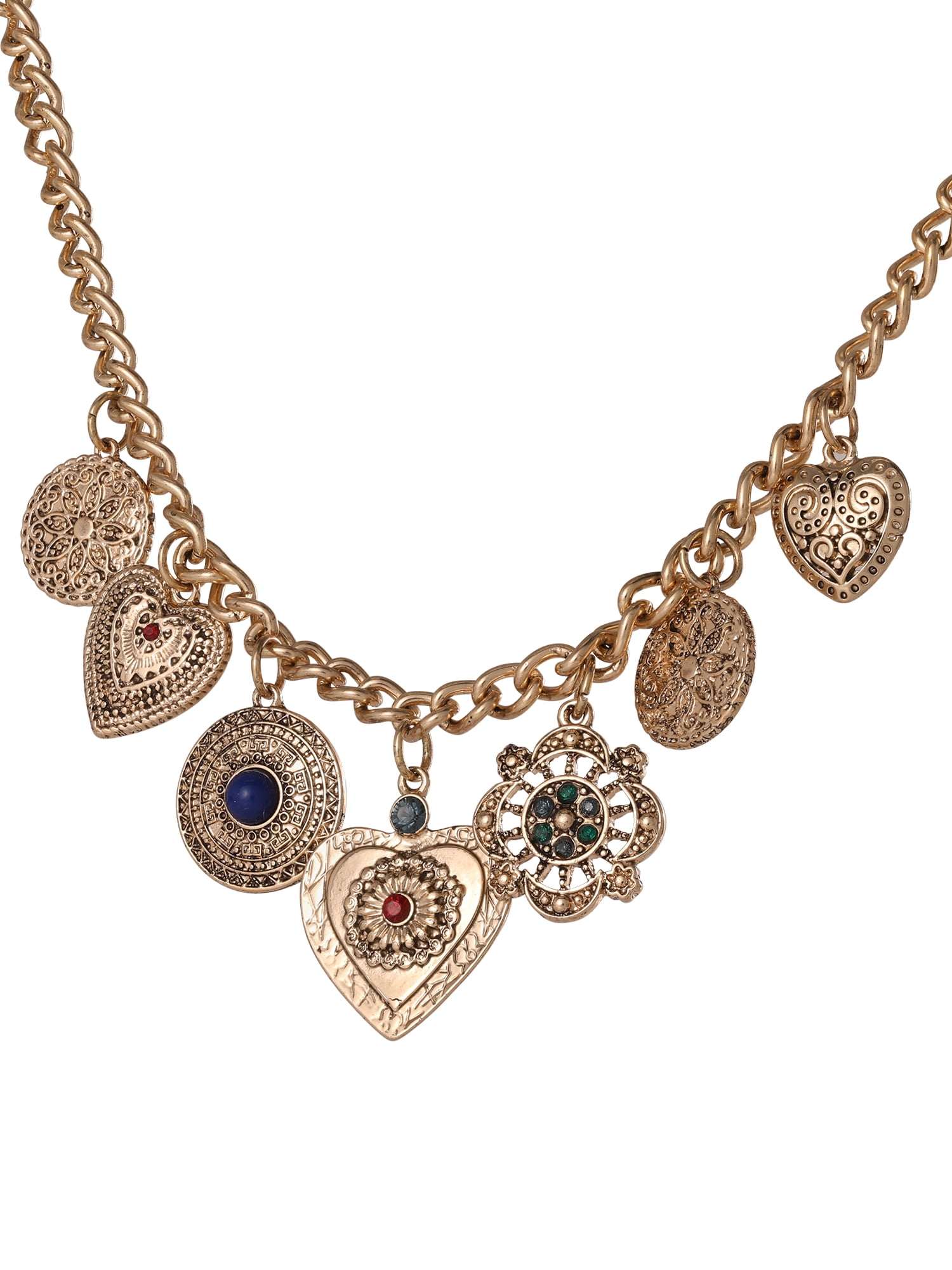 Jessica Simpson Women's Heart Charm Necklace with Figaro Chain, 18" + 3" Extender