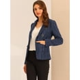 thumbnail image 3 of DARING DIVA Women's Plaid Blazer Notch Lapel Tweed Jacket XS Dark Blue, 3 of 6