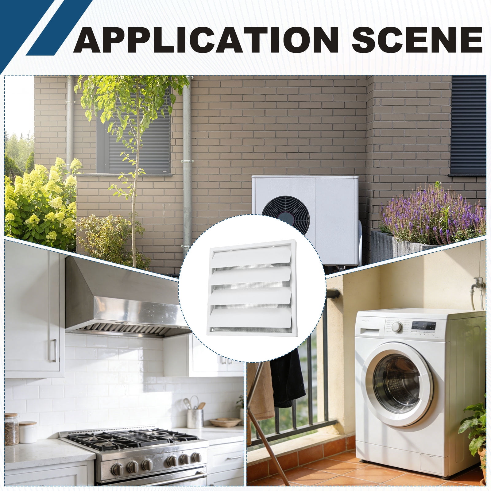 Uxcell 2Set Louvered Exhaust Vent Cover (5" Opening, 6.9"L x 6.9"W) - Air Wall Vent with Dustproof Mesh, Plastic Exhaust Ventilation Grille for Kitchen/Bathroom/Garage, White