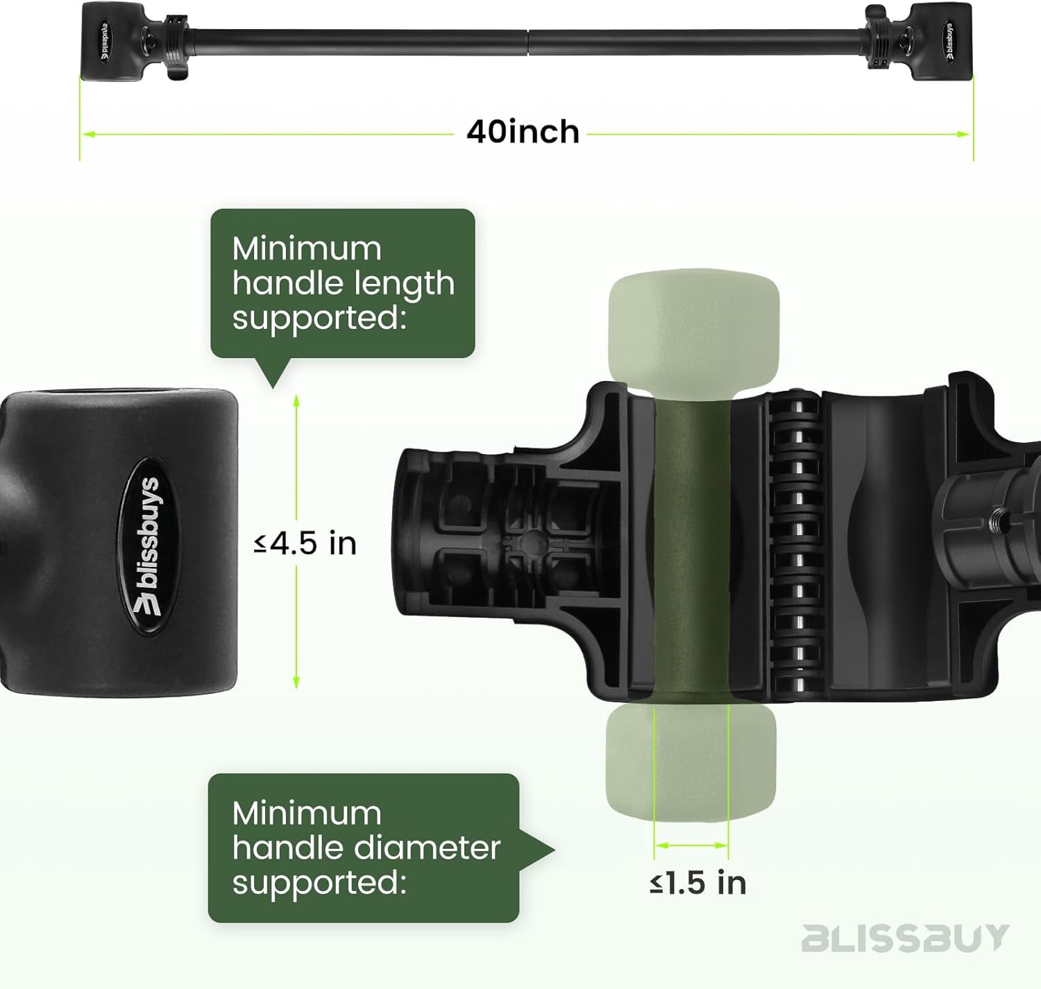 to Barbell Converter, Adjustable Weight Bar with Anti-Slip Grip and Steel Clamp, 200LB Capacity for Home Gym, Fits Standard 1.5-Inch Plates