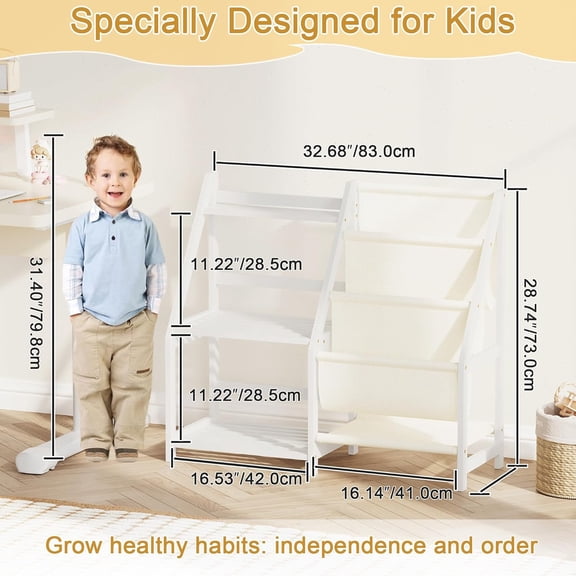 Kids Bookshelf and Toy Storage, 3 Tier Toddler Book Shelf, Montessori Bookshelf Baby Bookcase for Nursery, Bedroom, Playroom, Toy Storage Organizer, White