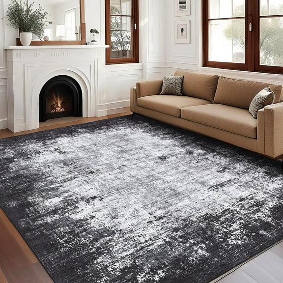 Senfot 6x9 Modern Abstract Area Rug Washable Non-Slip Non-Shedding Contemporary Accent Carpet for Living Room Bedroom Office Gray