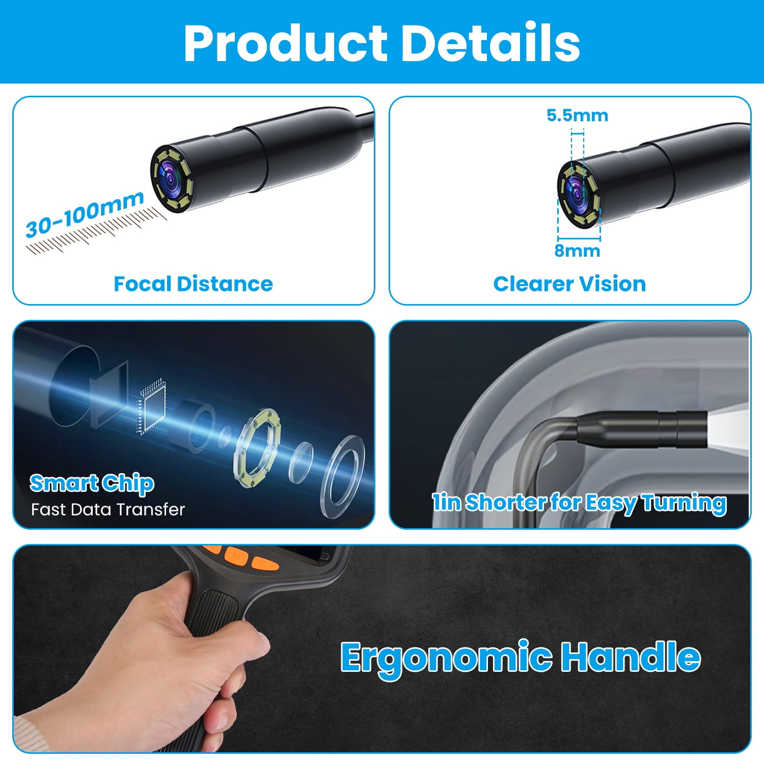 4.3in Borescope,  Endoscope Camera with Light, IP67 Waterproof Endoscope, 1080P HD Inspection Camera, with 16.4ft Wire