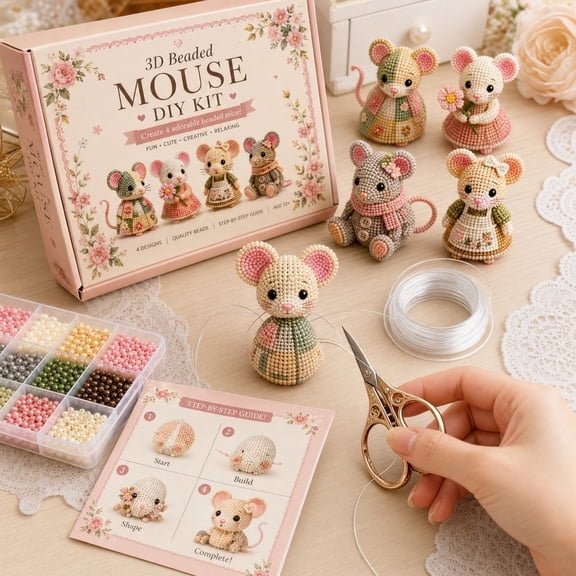 2026 Creative Beaded Mini World 3D DIY Kit Collection, Funny Mini 3D Beaded Animal Craft Kit, DIY Creative Jewelry Art Craft, Gifts for Adults、Beginners & DIY Craft Lovers Mouse Friends