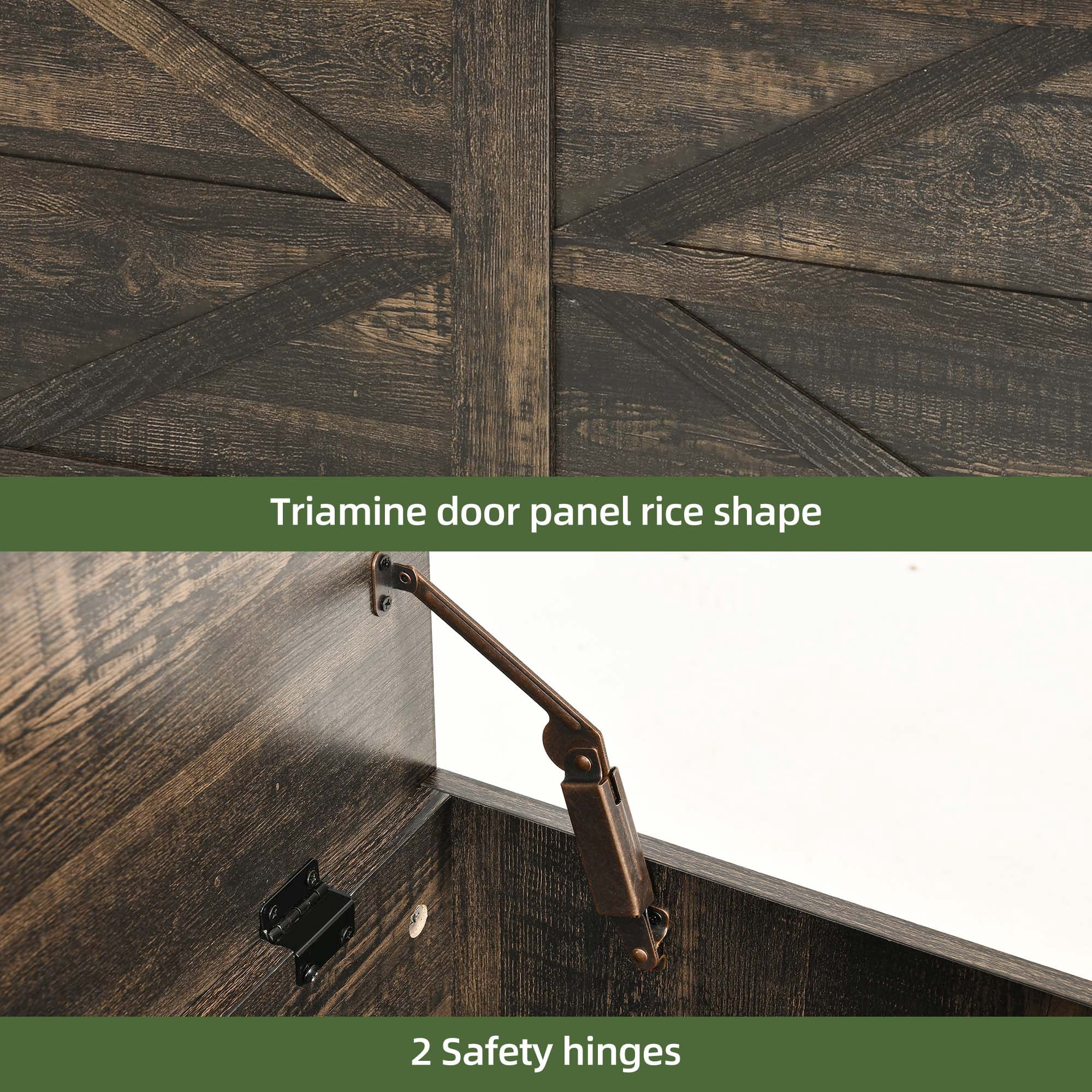 Uforic 39.4" Farmhouse Storage Bench, Wooden Chest with Safety Hinges, Shoe Organizer for Entryway - Rustic Brown