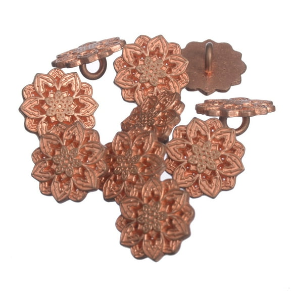 Mibo 10pcs Zinc Die Cast Metal Shank Button - Lotus Flower Design - 24L(15mm) - Copper