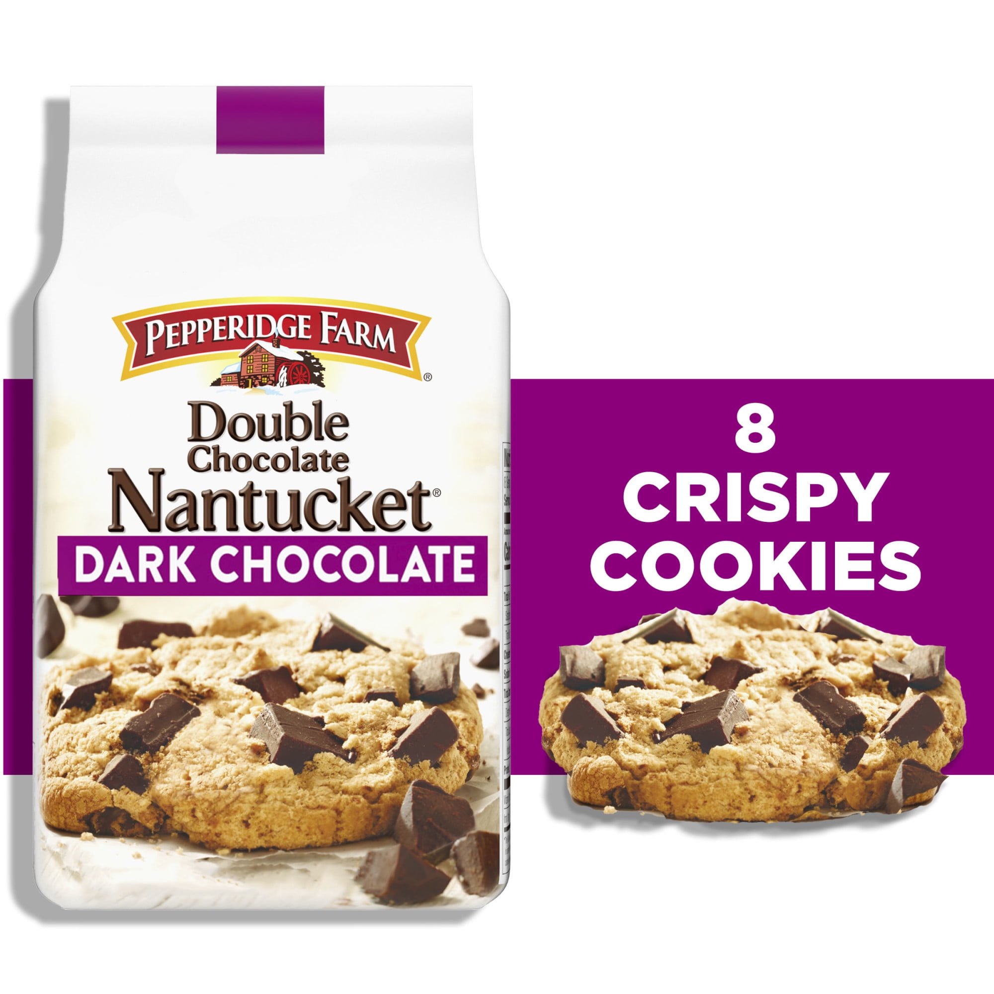 Pepperidge Farm Nantucket Double Dark Chocolate Cookies, 8 Crispy Cookies, 7.75 oz. Bag