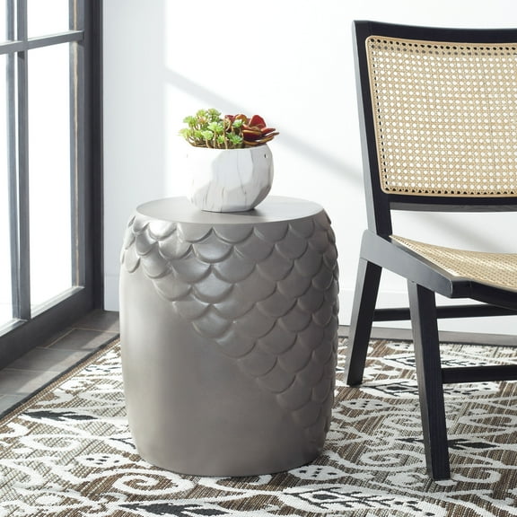 SAFAVIEH Julyvia Outdoor Patio Concrete Accent Stool, Dark Grey