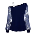 thumbnail image 4 of Long Sleeve Shirts For Women Slant Neck Mesh Off The Shoulder T Shirt Fashion Line Neck Base Top Womens Long Sleeve Tops, 4 of 5