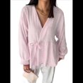 thumbnail image 1 of Tops para Mujer, Informales, con Lazo Frontal, Estilo Babydoll, de Otoño, de Larga, con Cuello en V, Ropa Peplum Rosa M, 1 of 8