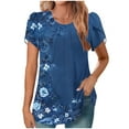 thumbnail image 2 of GaThRRgYP Womens Blouses Plus Size,Women's New Short Sleeve Round Neck Cover Casual Pleated Tunic Top Curved Hem Printed Fashion Top Dark Blue XXL, 2 of 6