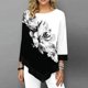 thumbnail image 1 of Moda mujer blusa con estampado floral de talla grande mangas 3/4 dobladillo irregular cuello redondo camisetas de primavera camisetas casuales, 1 of 8