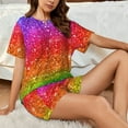 thumbnail image 4 of Fuzoiu Colorful Glitter Print Women's Short-Sleeved Pajama Set,Lounge Sleepwear Set,Womens Pajama Sets 2 Piece,Button-Up Top and Shorts with Pockets-X-Large, 4 of 7