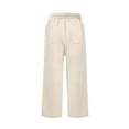 thumbnail image 5 of Women's Linen High Waisted Drawstring Culotte Pants Summer Elastic Waist Wide Leg Cropped Capri Pants With Pockets, 5 of 5