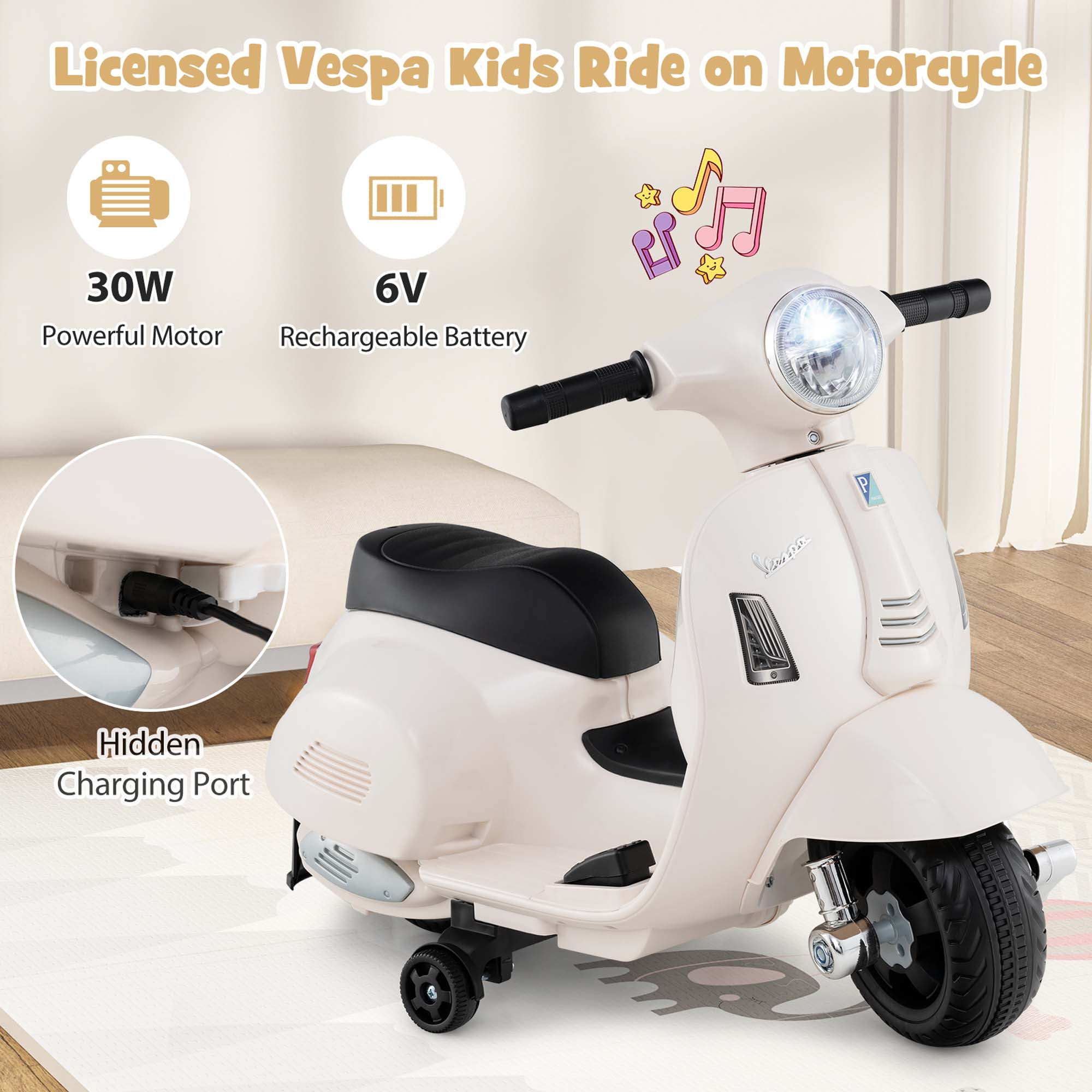 Costway Kids Ride on Motorcycle with Training Wheels Headlight