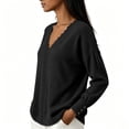 thumbnail image 2 of yillto Womens Tops Lace V Neck Ribbed Long Sleeve Dressy Fashion Elegant Loose Blouses Sweater, 2 of 6