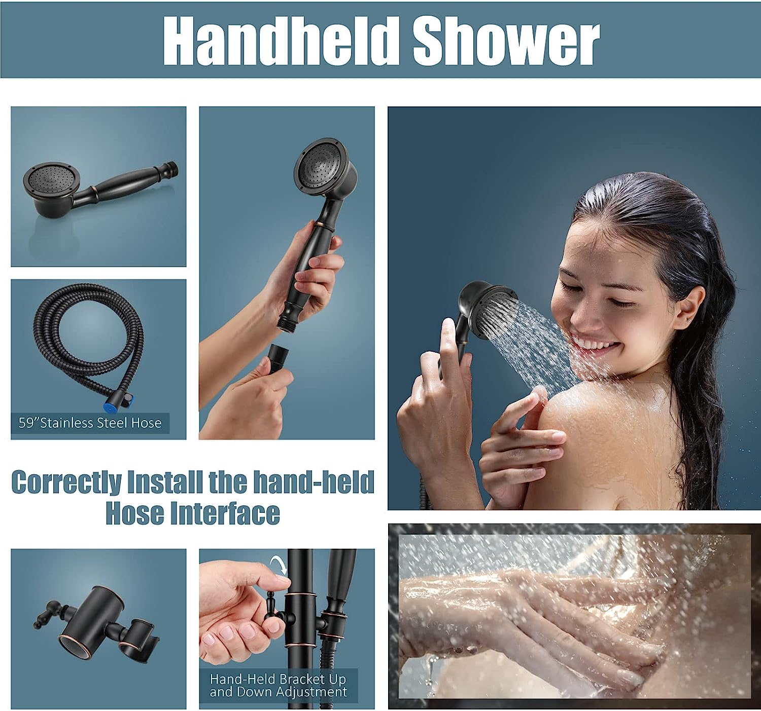 Shower Fixture Oil Rubbed Bronze Bathroom Shower Faucet Set Rainfall 8 Inch Shower Head Mixer Double Kn