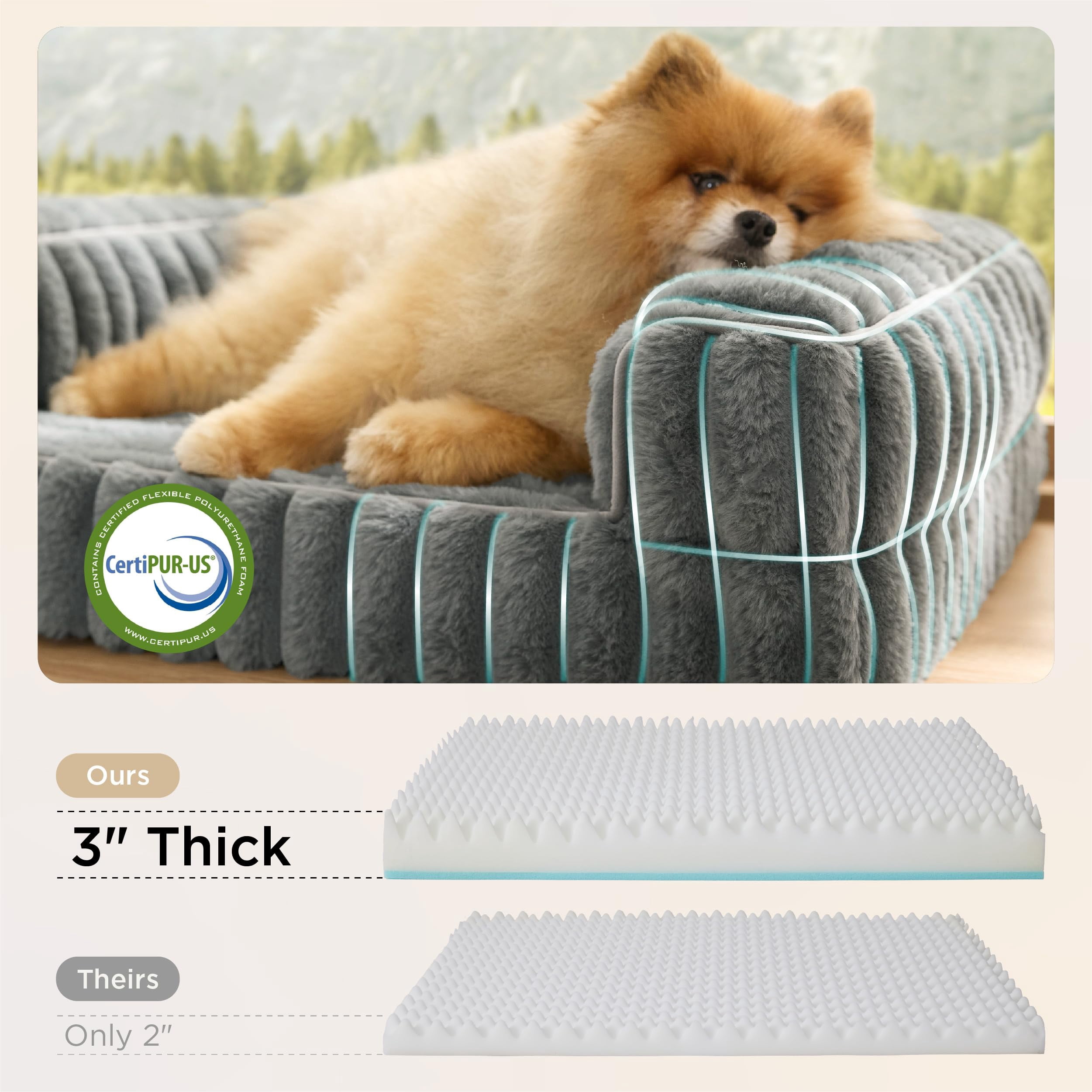U By Bedsure Comfy Fleece Orthopedic Medium Dog Bed, Waterproof Egg-Crate Foam Pet Couch Sofa with Sides, Non-Slip Base, and Washable Corduroy Cover, Gray