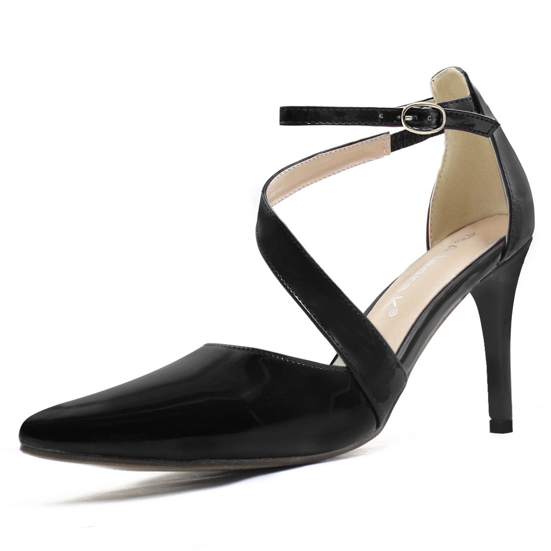 Women's Pointed Toe Ankle Strap Stiletto Heel Pumps Black US 8.5 ...