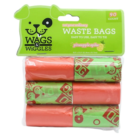 Wags & Wiggles Large Scented Dog Waste Bags, Pineapple Scented Dog Poop Bags - 90 Count