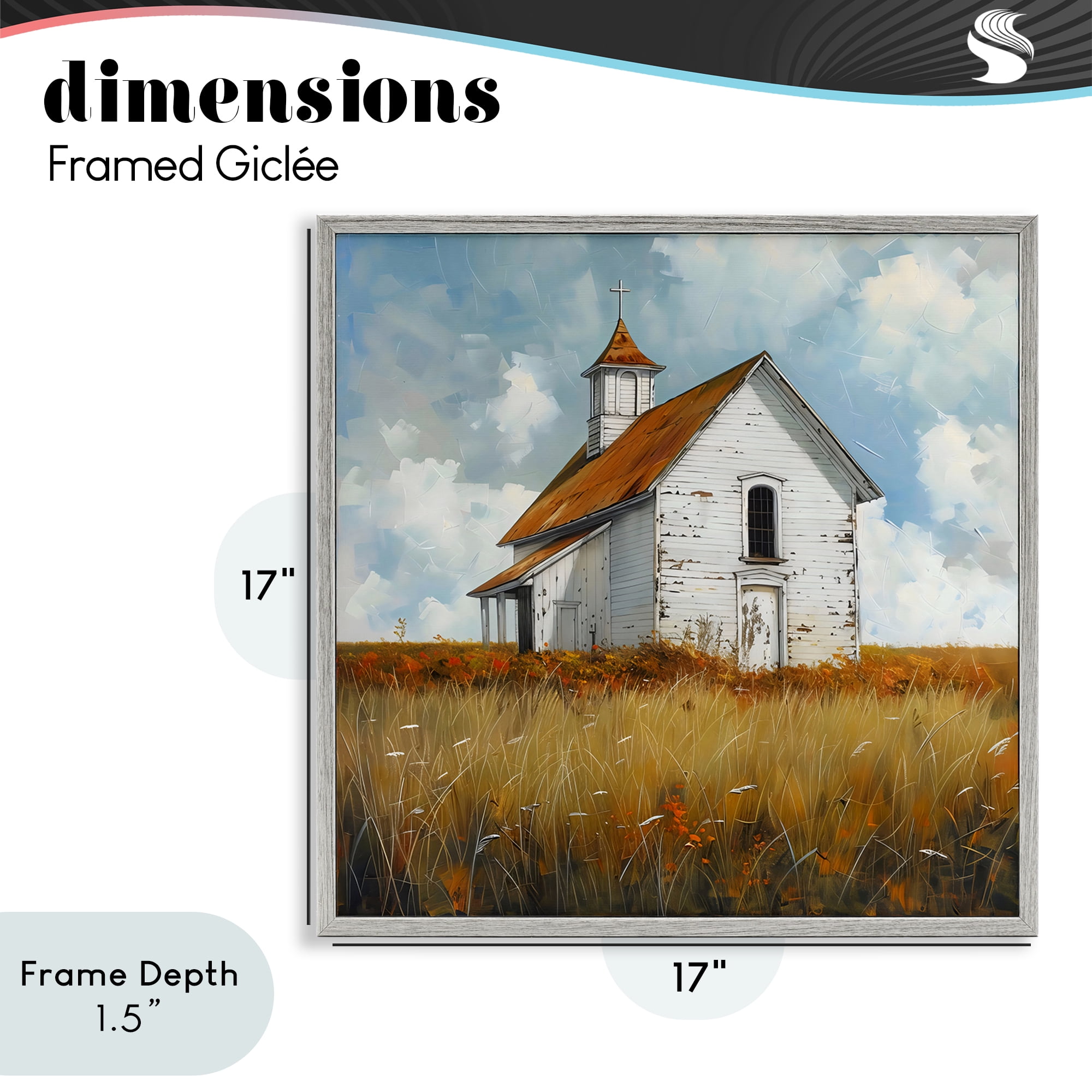 Stupell Industries Rustic Church in Field Gray Framed Giclee Art, design by Creative Studio