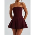 thumbnail image 5 of Women'S Sexy- Strapless Ruched Pleated Tube Mini Dress Y2K Sleeveless A Line Bodycon Short Dress Wine Red XL, 5 of 6