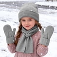 thumbnail image 2 of CPNG Girls Winter Warm Beanie Hat Scarf Gloves Set, Warm Fleece Knitted Pompom Hat with Pom Pom Neck Warmer Long Scarf Touchscreen Gloves, 2 of 5
