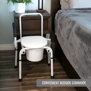 DMI Portable Toilet for Adults, Deluxe Commode For The Elderly, Drop Arm Commode For Easy Transfers, Steel Portable Toilet or Porta Potty, Easy No Tool Assembly, White