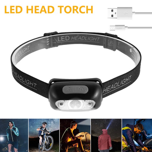 Muyoka Linterna frontal LED recargable, linterna frontal con sensor de movimiento de 500 lm con batería de 1100 mAh, linterna de cabeza impermeable IPX5 giratoria de 70 ° con 4 modos de iluminación Muyoka Hogar