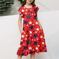 thumbnail image 3 of Child Girl Dresses 4th of July Outfit Girl Red White & Blue Girls' Fashion Girls Short Sleeve Dress American Flag Clothes 6-7 Years, 3 of 5