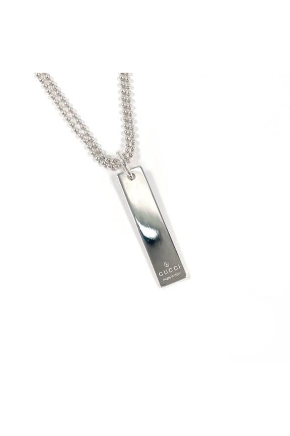 Pre-Owned GUCCI Plate Double Ball Chain Necklace 010595 09840 0006, Sterling Silver 925, Unisex