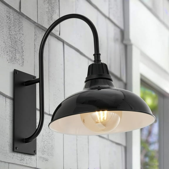 JONATHAN Y Stanley 12.25" 1-Light Farmhouse Industrial Indoor/Outdoor Iron LED Gooseneck Arm Outdoor Sconce, Black