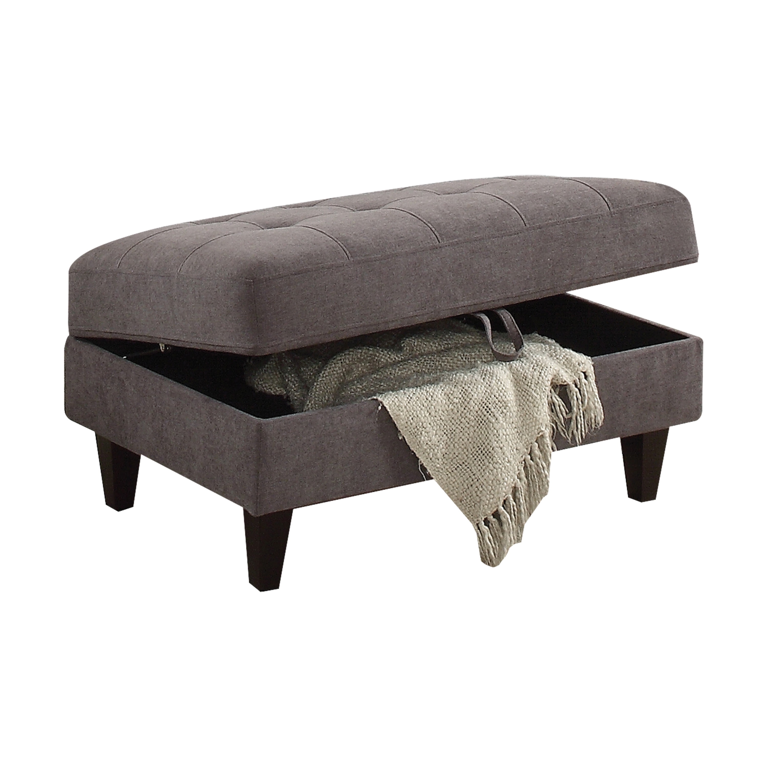 Acme Nate Memory Foam Storage Ottoman with Tufting in Gray Fabric