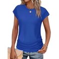 thumbnail image 3 of Womens Summer Tops Ruched Cap Short Sleeve Tshirts Shirts Crew Neck T Shirts Fashion Blue L, 3 of 6