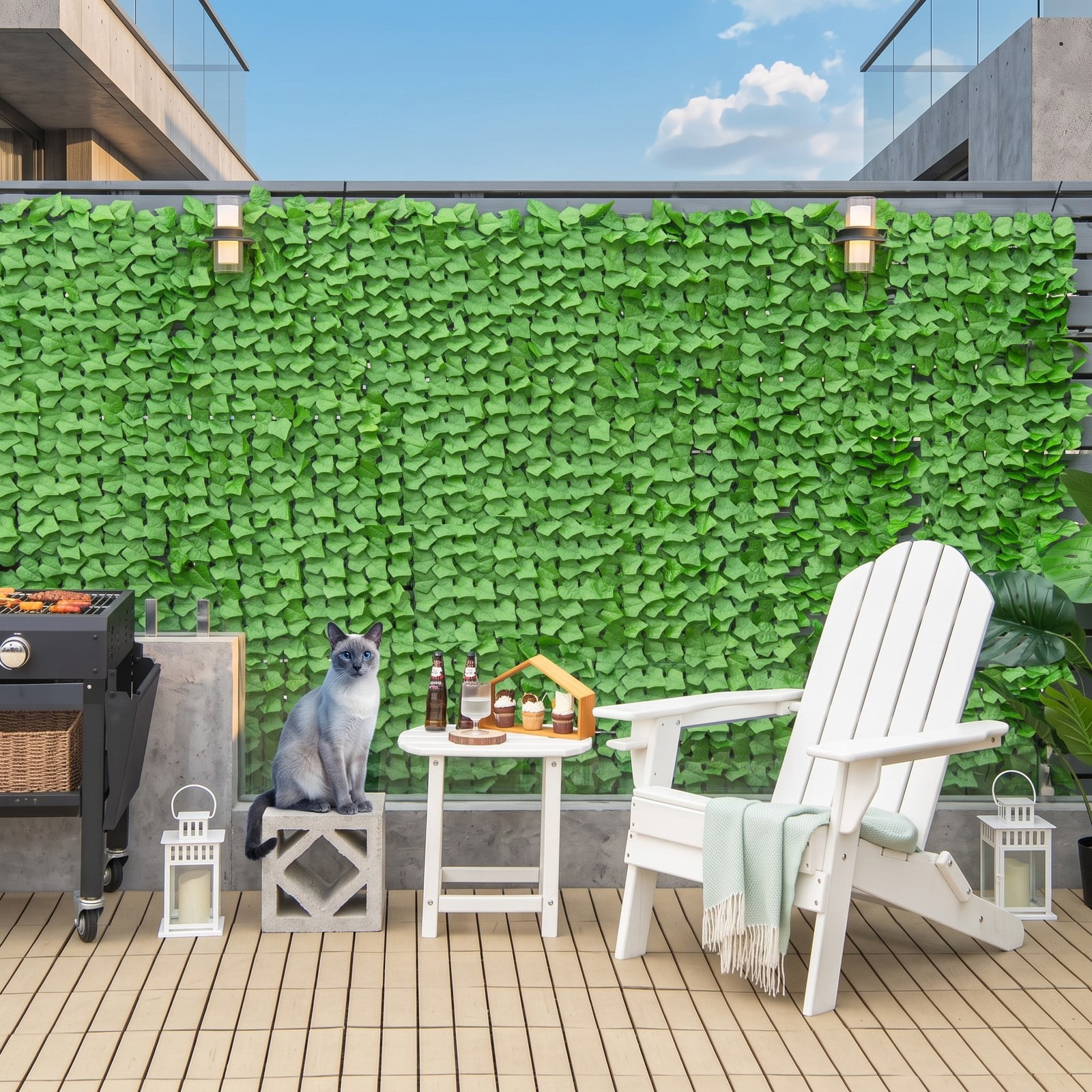 ALPULON 118 x 39 Inch Artificial Ivy Privacy Fence Faux Hedge Greenery Panel for Garden Backyard Balcony Wall Outdoor Screen Decor, Light Green