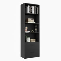 Topbuy 74" Tall Bookcase 4-tier Open Bookshelf with 2 Slide-out Drawers Modern Display Shelf with Anti-toppling Device Multipurpose Wooden Storage Organizer Black