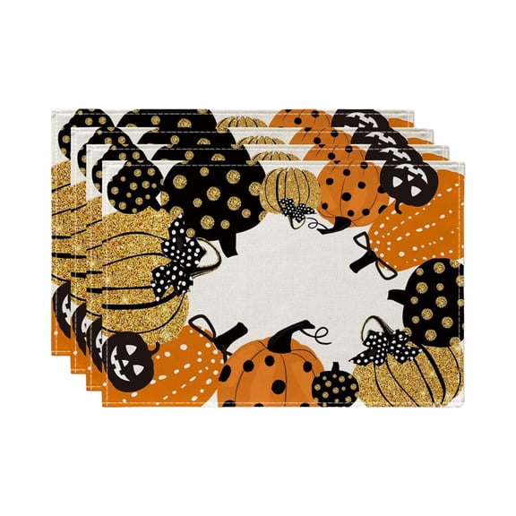 Jierger 4PCS Plaid Bat Truck Halloween Placemats Set of 4 Seasonal Table Mats for Party Kitchen Dining for Table Runner, Farmhouse Kitchen Dining Table Decoration for Indoor Party 12x18 Inch