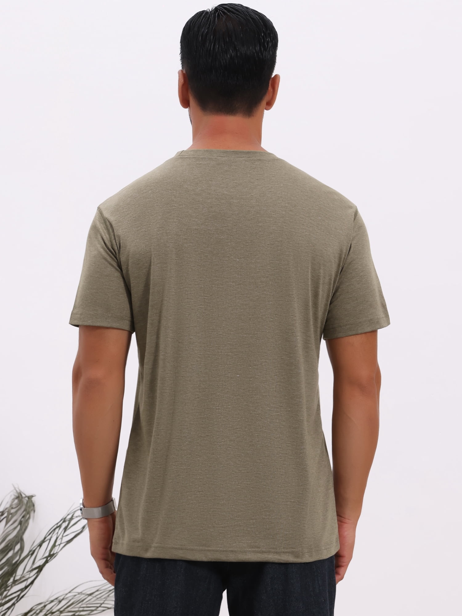 DARING DIVA Men's Crew Neck Short Sleeve Solid Color Retro Style T-Shirt 2XL Khaki