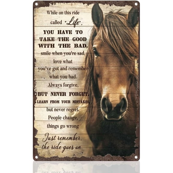 Horse Motivational Retro Wall Decor Metal Tin Sign 8" x 12" Learn From Your Mistake But Never Regret Vintage Wall Art Poster for Life Inspirational Home Coffee Room Clubs Bathroom Decor Gift 1 pc