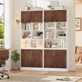 thumbnail image 6 of Homfa 75" Tall Bookcase with Doors & Adjustable Shelf, 3-Tier Cube Bookcase with Storage, Wood Farmhouse Display Cube Bookcase for Living Room Office, White, 6 of 7