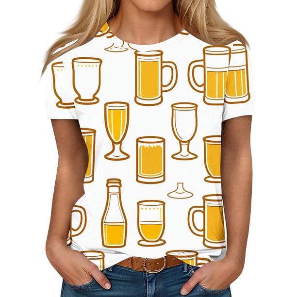 Camisetas de Manga Corta para las Mujeres Impresas Cuello Redondo Camiseta Casual, Camisetas Casuales de Mujer
