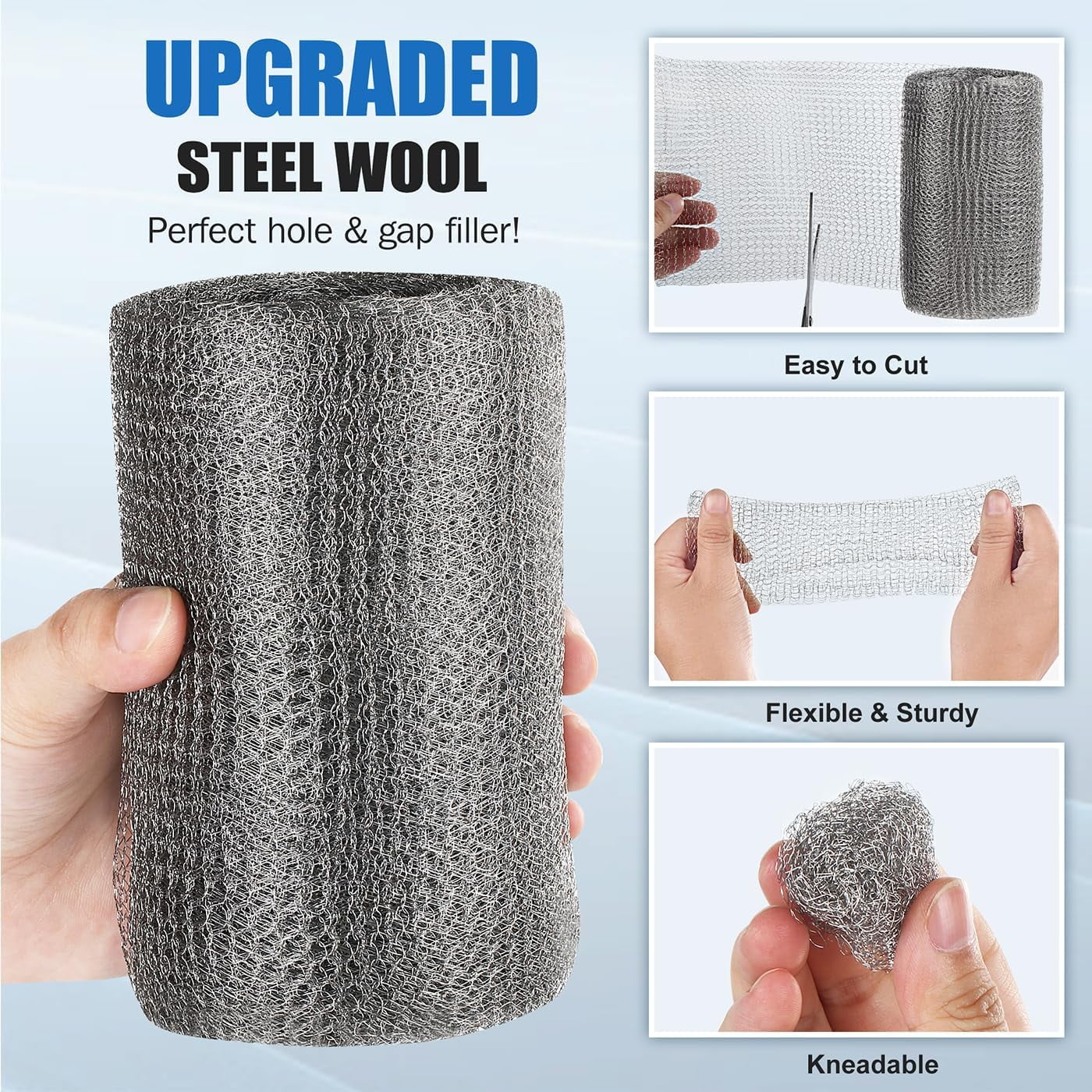 2 Pcs Stainless Steel Mesh Roll Wire, Mesh Hole Fill Fabric Mesh Gap Blocker, Flexible Woven Mesh for Garden House and DIY Project Accessories( 5" x 20 ft )